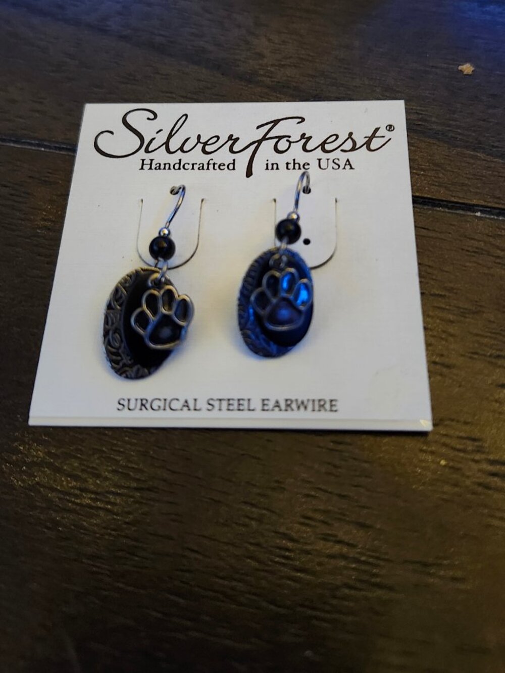 Silver Forest Puppy Paw with Bead Dangle Earrings Modern Pets Surgical Steel NWT